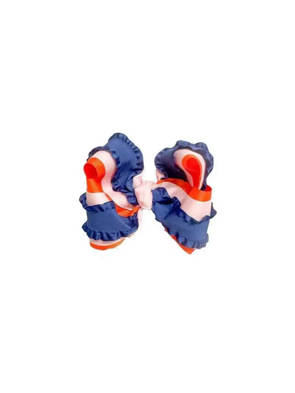 Orange Pink & Navy Ruffle Hair Bow | 4.5-5 Inch Boutique Hair Bow